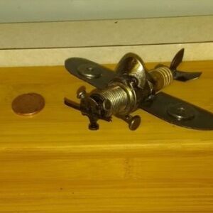 🌸 New Recycled Metal Artwork Airplane, "Spark Plug" Handmade Miniature Sculpture